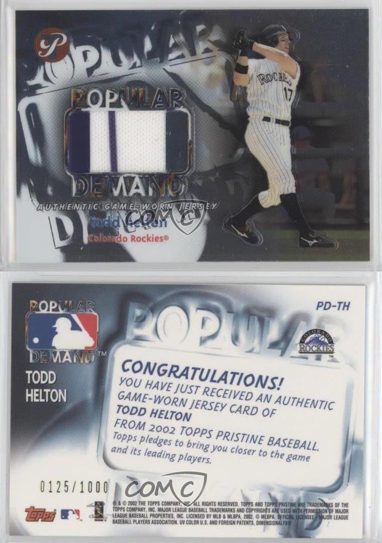 Todd Helton 2002 Topps Game Worn Jersey Card