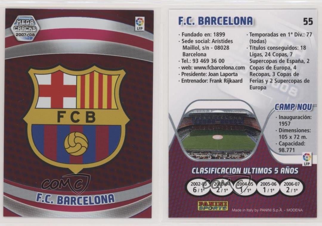Clasificación Del Barcelona En La Liga 2007-08 Panini Megacracks MGK La Liga Escudo FC Barcelona #55 | eBay