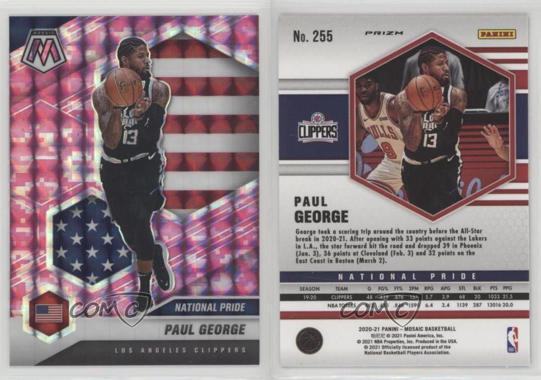 Mosaïque Panini 2020-21 National remises Pride rose camouflage mosaïque Prizm Paul George #255