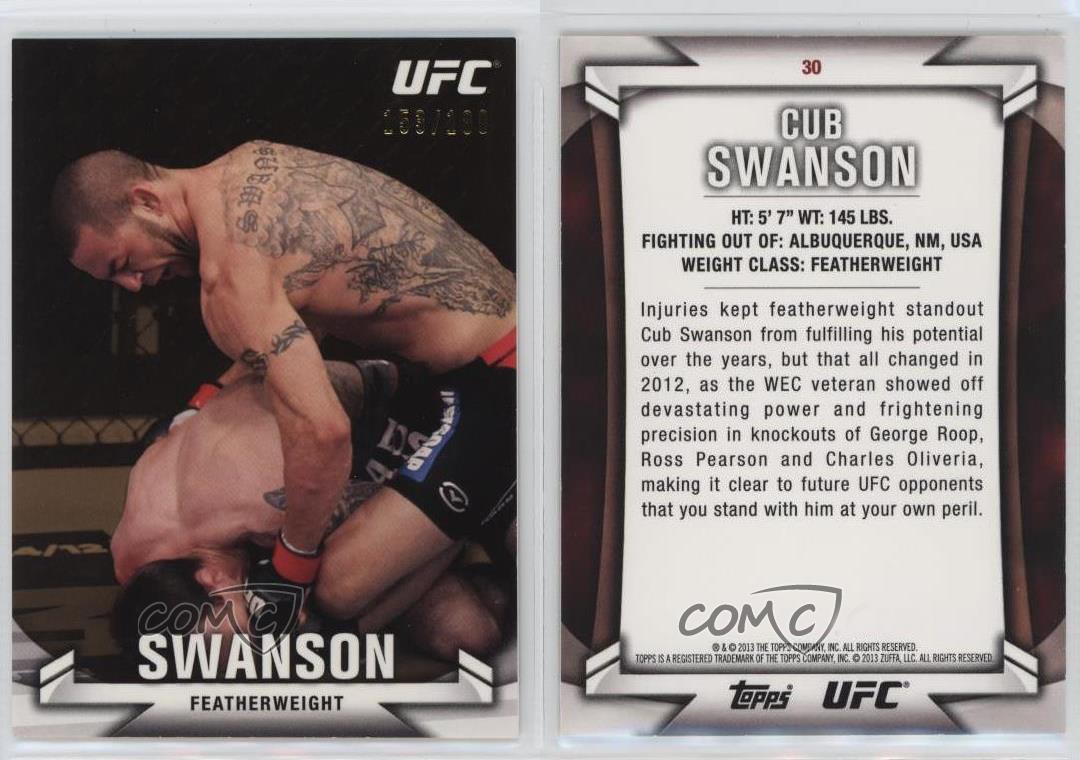 2013 Topps UFC Knockout Gold /188 Cub Swanson #30 Rookie RC - Foto 3 di 4