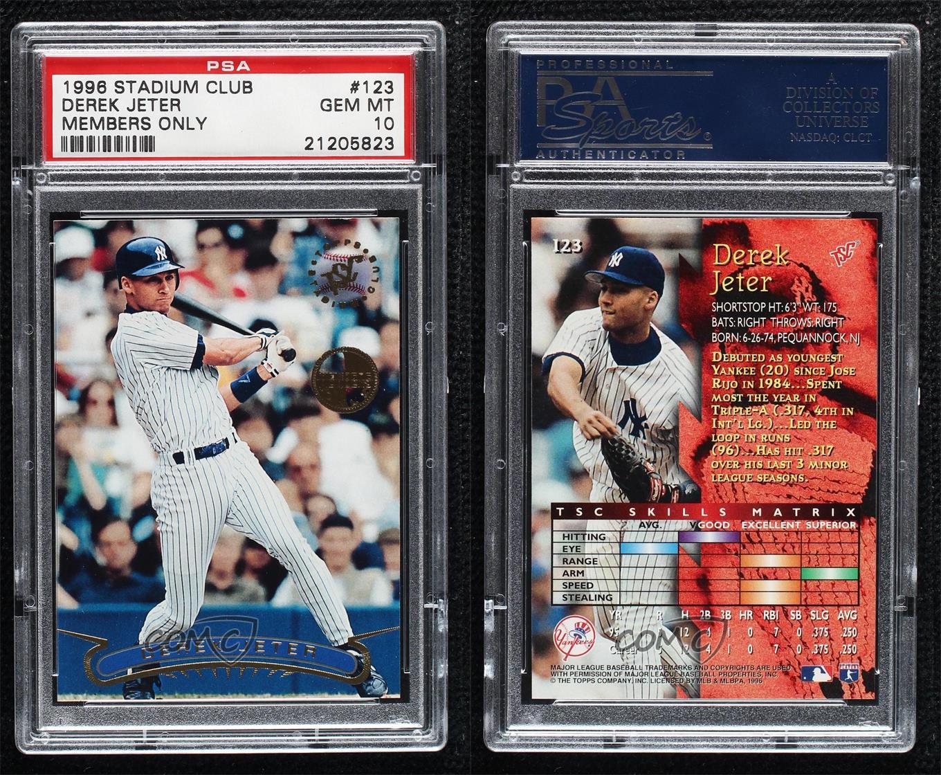 1996 Topps Stadium Club Members Only Derek Jeter #123 PSA 10 GEM MT HOF - Picture 3 of 4