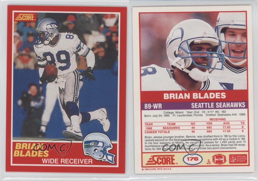 1989 Score 176 Brian Blades Seattle Seahawks RC Rookie Football Card