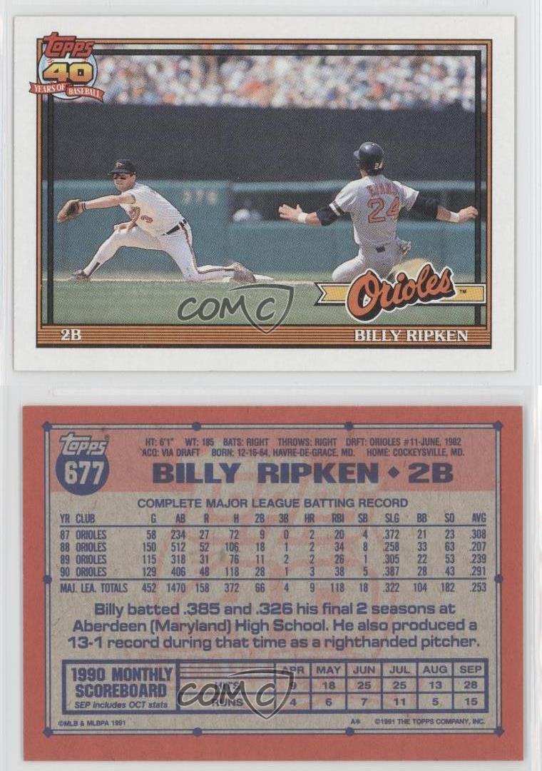 1991 Topps 677 Billy Ripken Baltimore Orioles Baseball Card eBay