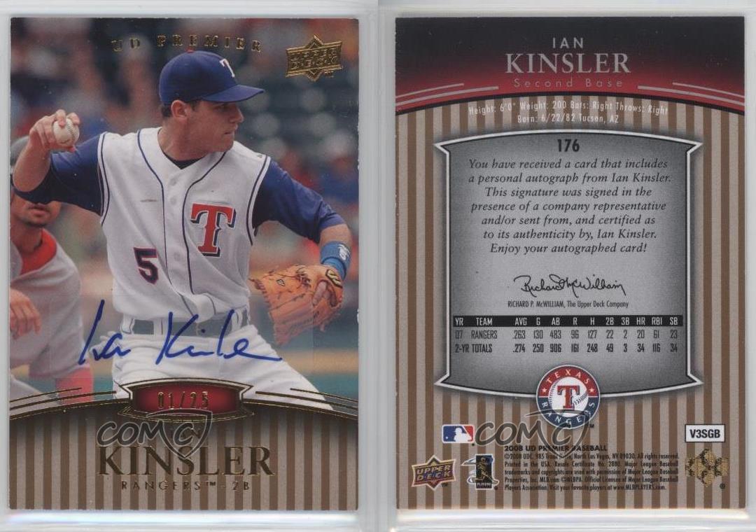 2008 UD Premier Auto /25 Ian Kinsler #176 Auto - Bild 3 von 4