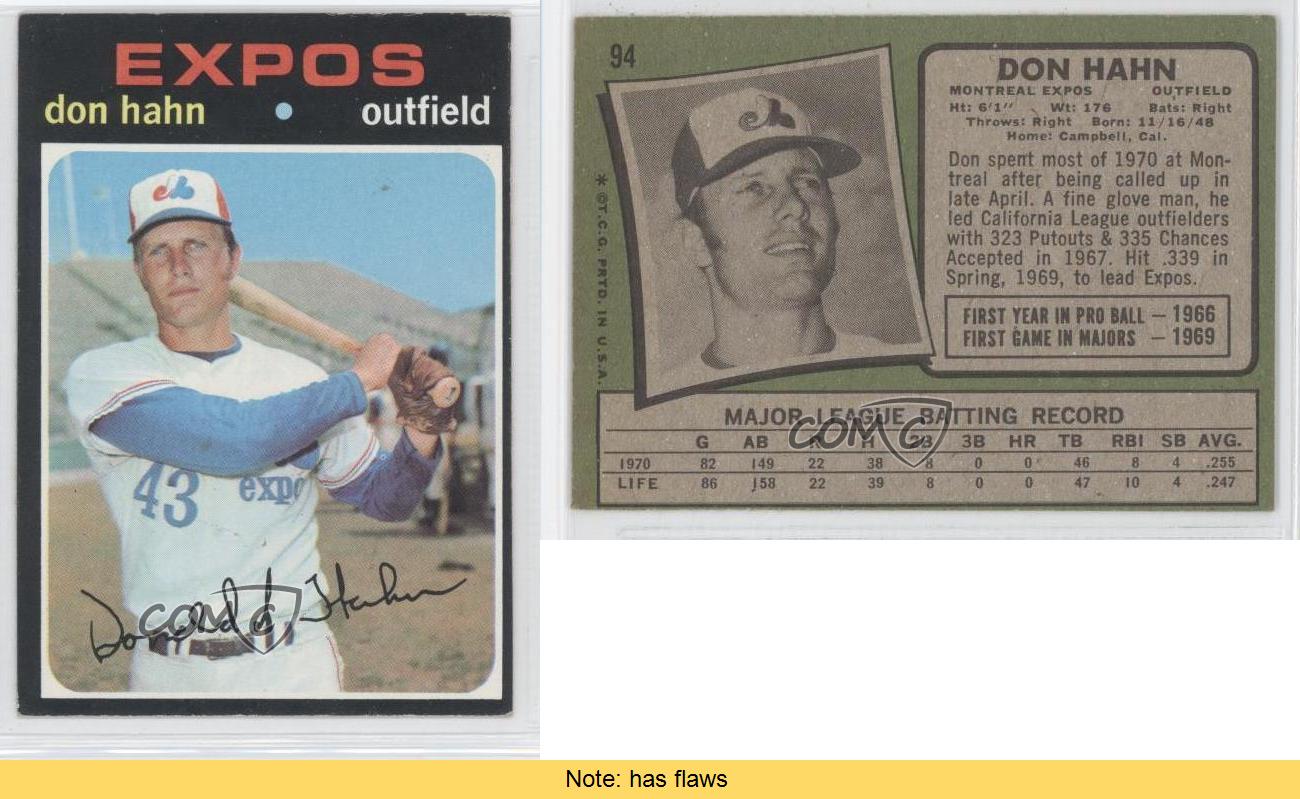1971 Topps 94 Don Hahn Montreal Expos RC Rookie Baseball Card eBay