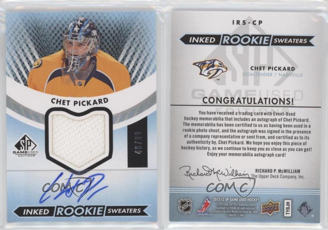 2012 SP Game Used Edition Inked Rookie Sweaters /99 Chet Pickard #IRS-CP Auto RC - Picture 3 of 4