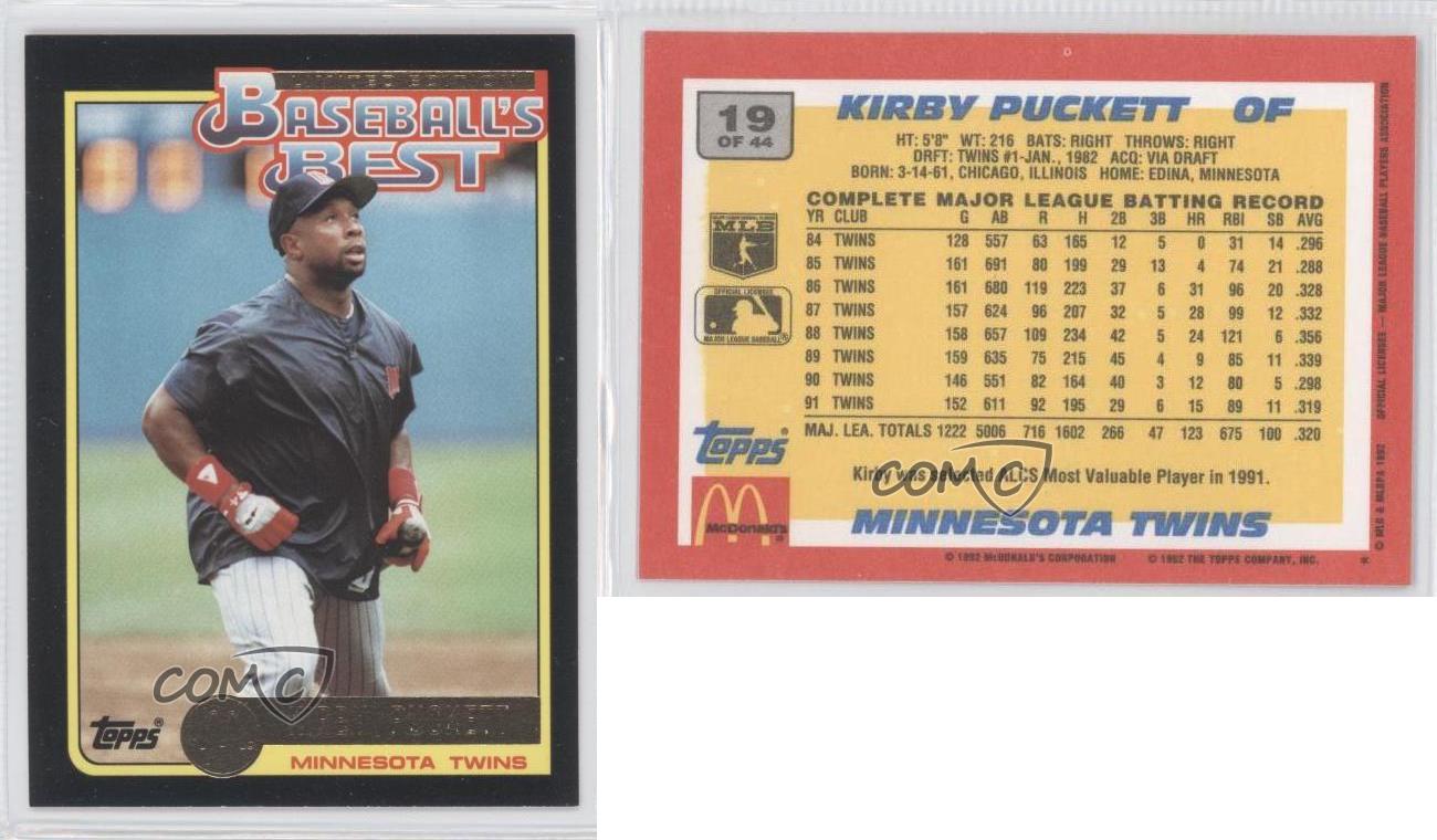 1992 Topps McDonald's Limited Edition Baseball's Best Kirby Puckett #19 HOF