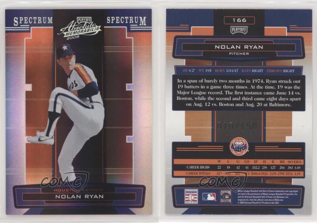 2005 Playoff Absolute Memorabilia Spectrum Argento /150 Nolan Ryan #166 HOF - Foto 3 di 3