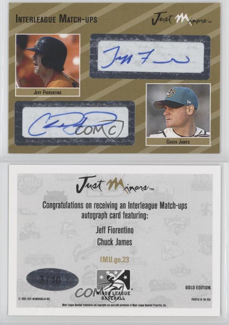 2005 Just Minors Interleague Match-Ups Gold /10 Jeff Fiorentino Chuck James Auto - Picture 3 of 3