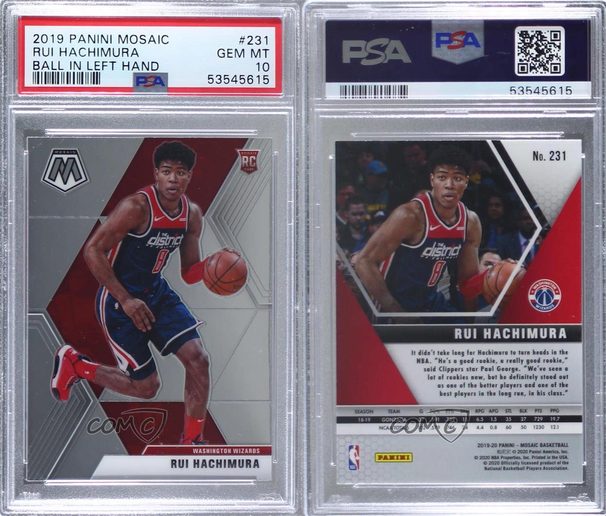PSA 10 GEM MINT RUI HACHIMURA 2019 PANINI #231 GREEN MOSAIC
