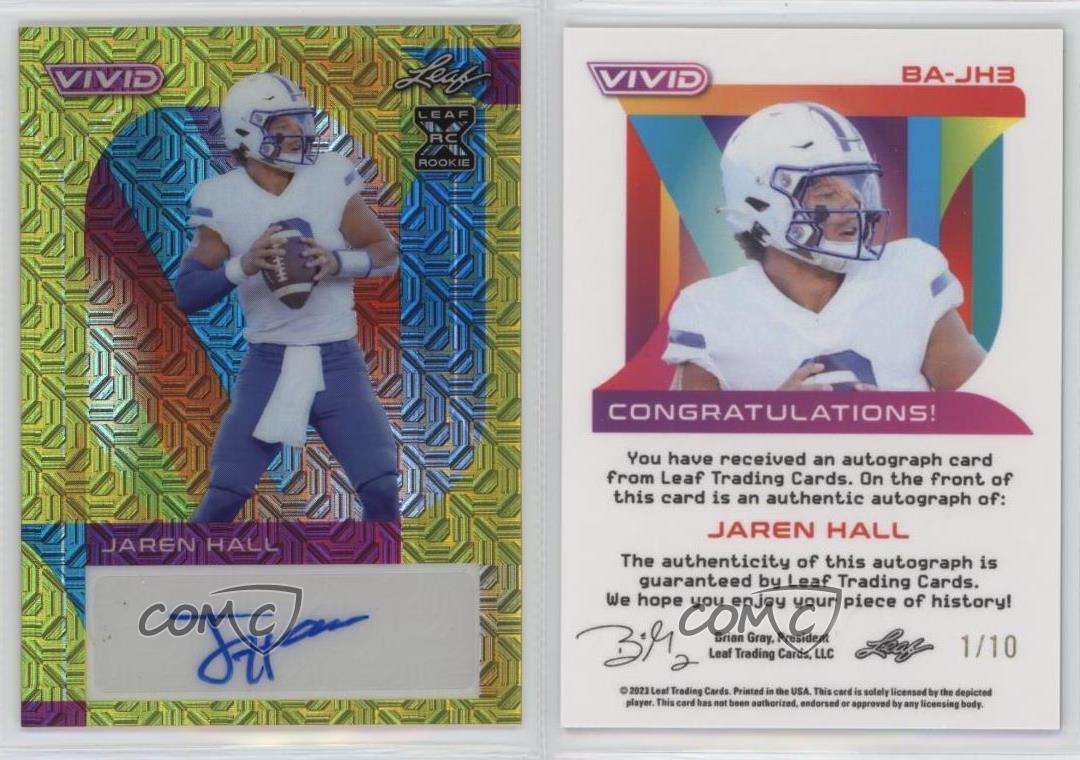 2023 Leaf Vivid Yellow Mojo /10 Jaren Hall #BA-JH3 Rookie Auto RC - Picture 3 of 3