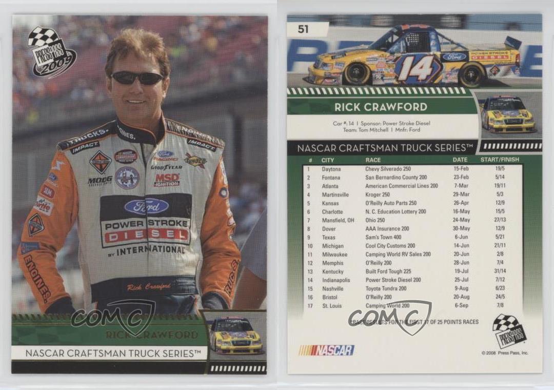 2009 Press Pass NASCAR Craftsman Truck Series Gold Rick Crawford #51 - Bild 3 von 3