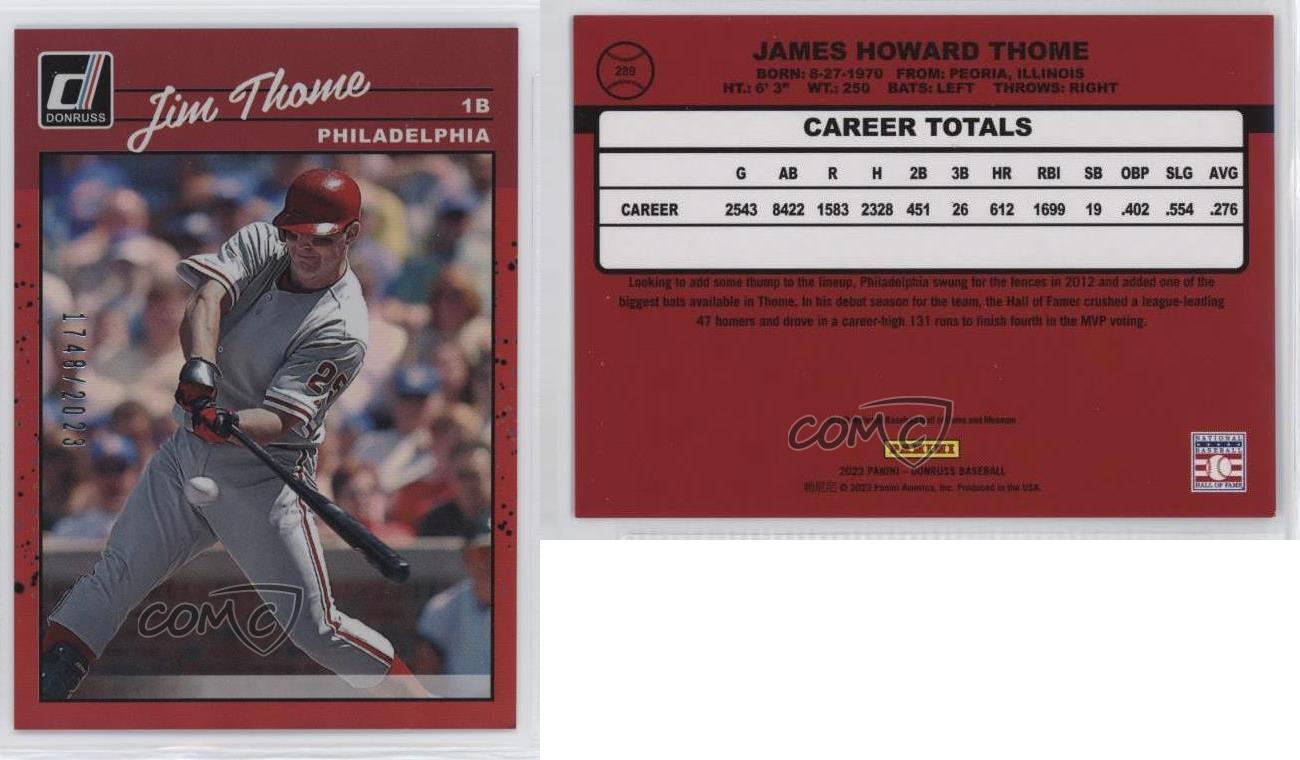 Jim Thome 2023 Donruss #289 [Base] Philadelphia Phillies Baseball Card