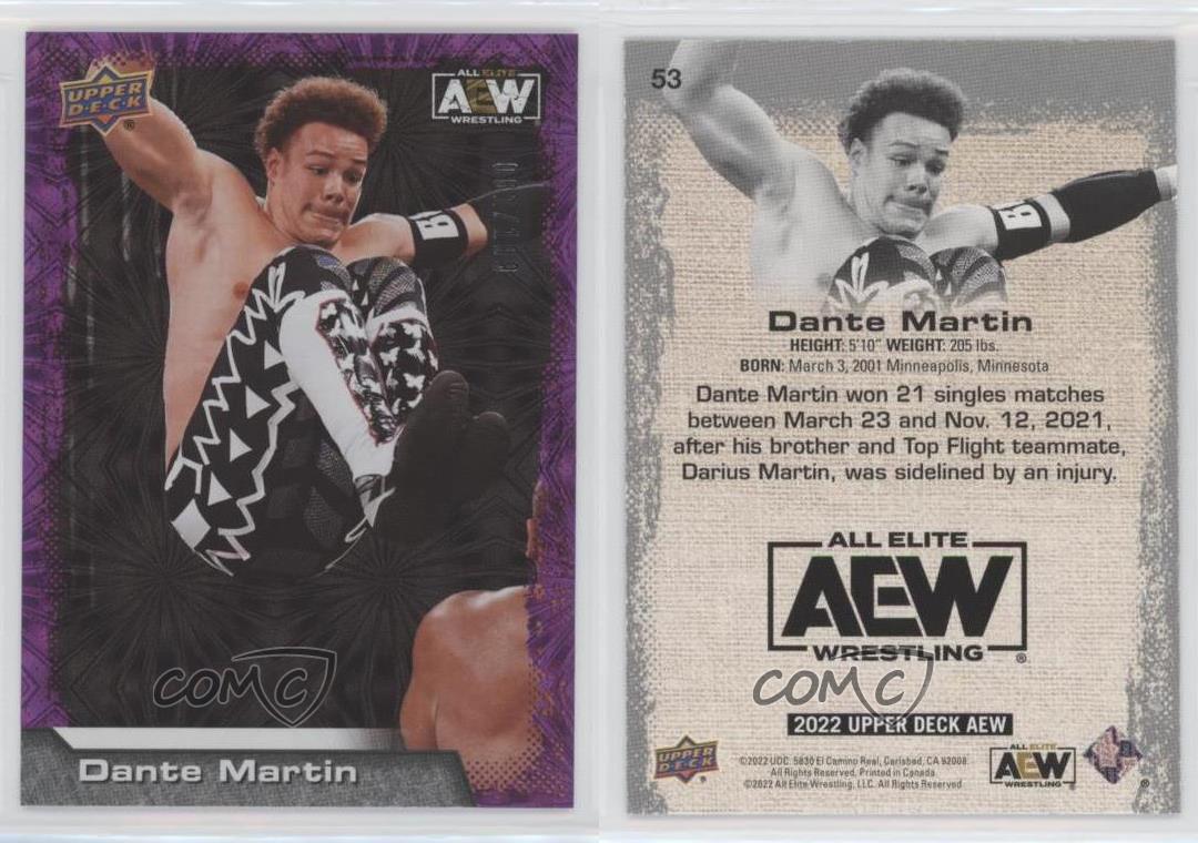 2022 Upper Deck AEW All Elite Wrestling Purple Pyro /199 Dante Martin Rookie RC