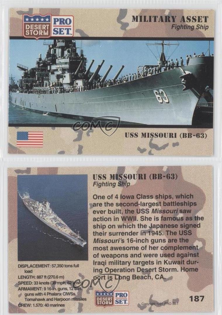 Navy Battleship U.S BB-63 1991 Pro Set Desert Storm Card #187 USS MISSOURI 