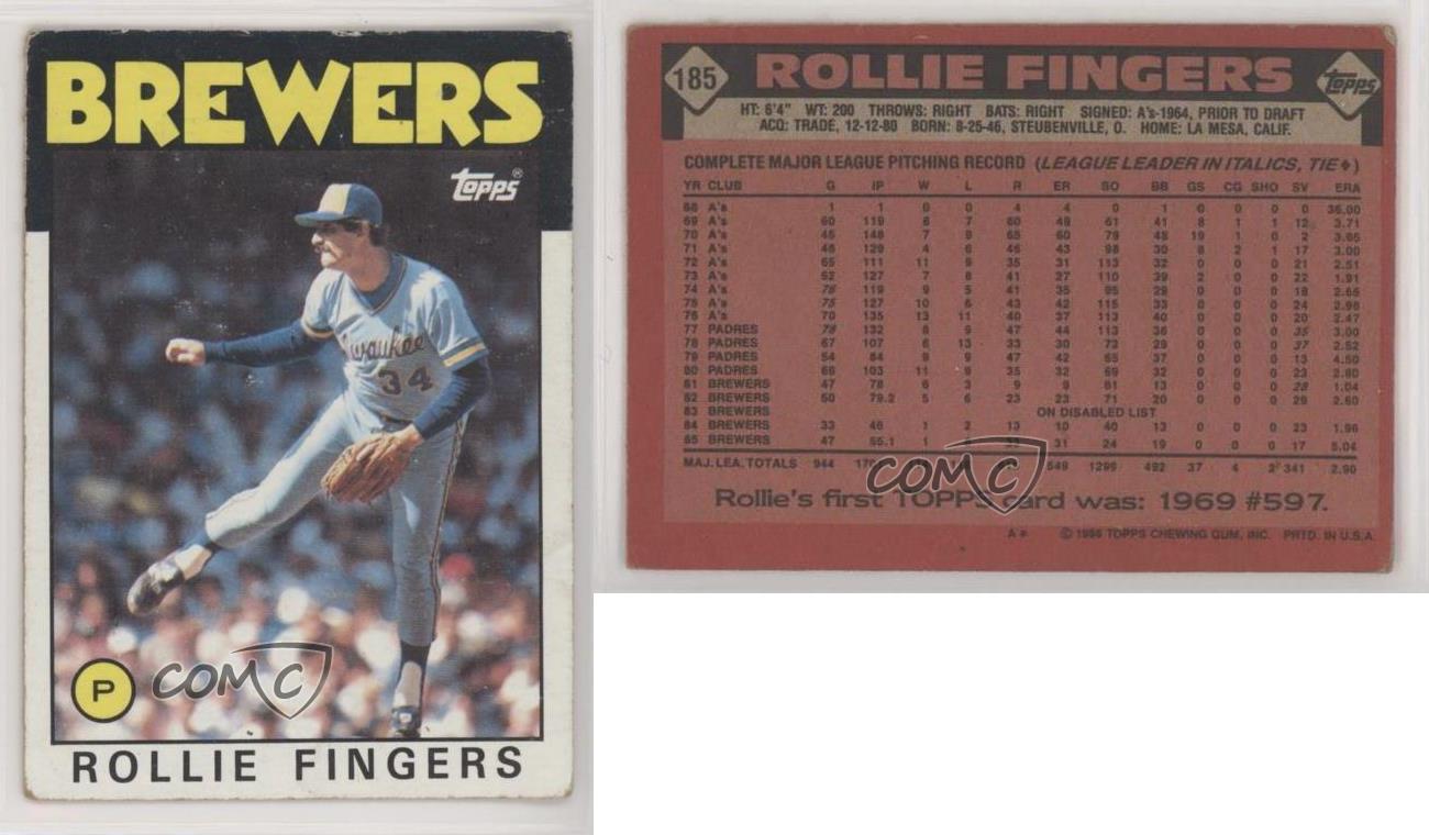 ROLLIE FINGERS 1986! Baseball Card Art