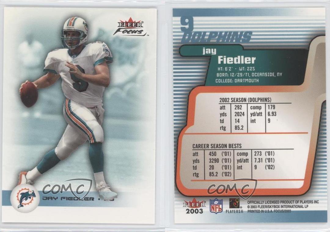 Jay Fiedler 2003 Fleer Focus #9 MINT Miami Dolphins Jersey Dartmouth  Legends SP