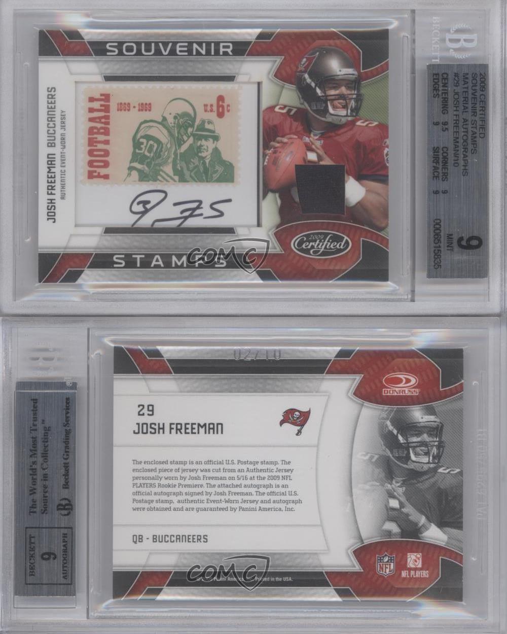 2009 Certified Prime Signatures /10 Josh Freeman #29 BGS 9 MINT Rookie Auto RC