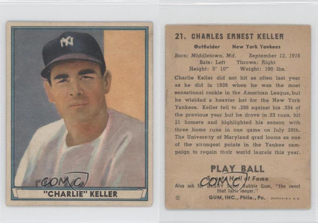1941 Play Ball 21 Charlie Keller New York Yankees Rookie Baseball Card