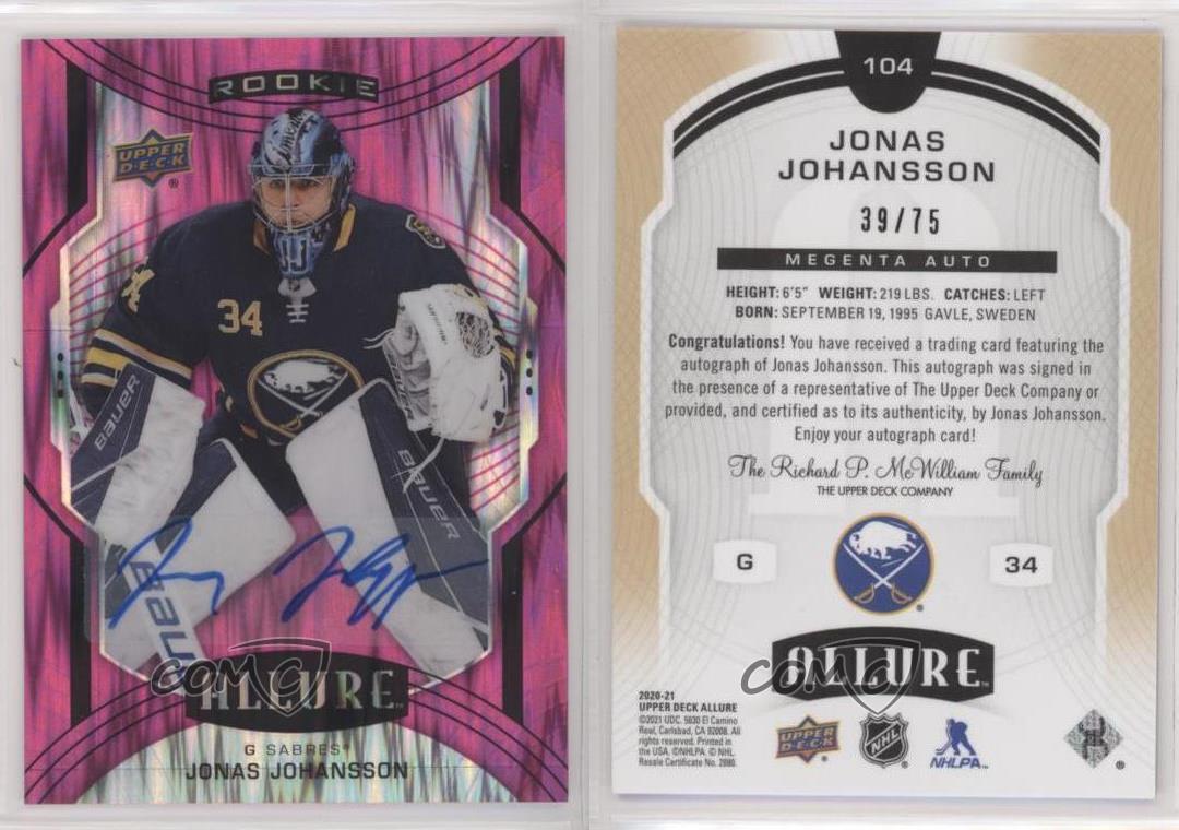 2020-21 Upper Deck Allure SP Magenta /75 Jonas Johansson #104 Rookie Auto RC