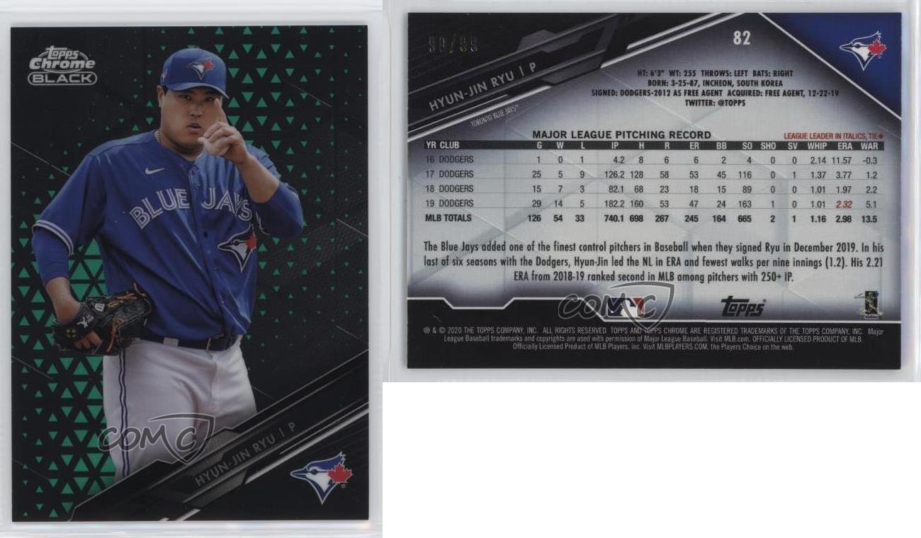 Topps 2020 cromo negro verde refractor/99 Hyun-Jin Ryu #82 - Imagen 3 de 4