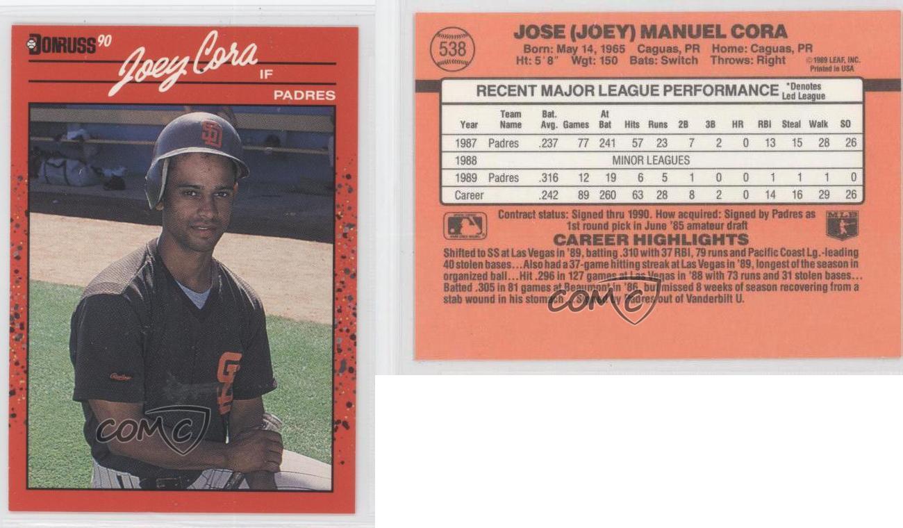 Joey CORA-Padres #538 Donruss 1990 Baseball Trading Card 