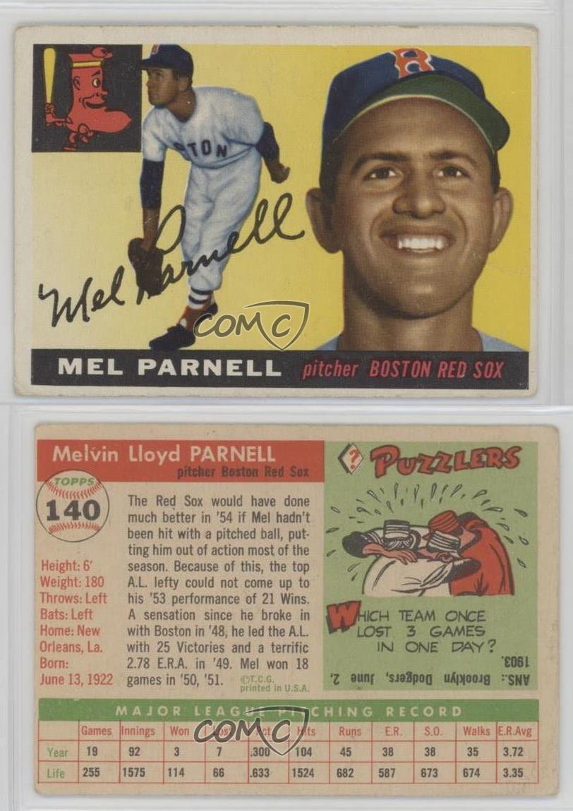 1955 Topps 140 Mel Parnell Boston Red Sox Baseball Card eBay