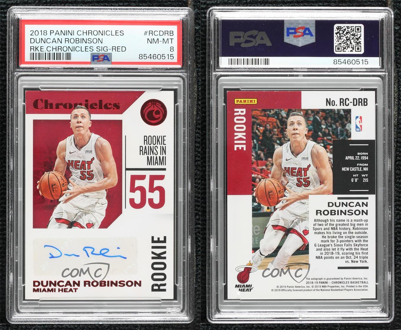 2018-19 Panini Chronicles Rookie Signatures Red Duncan Robinson PSA 8 Auto RC - Bild 3 von 3