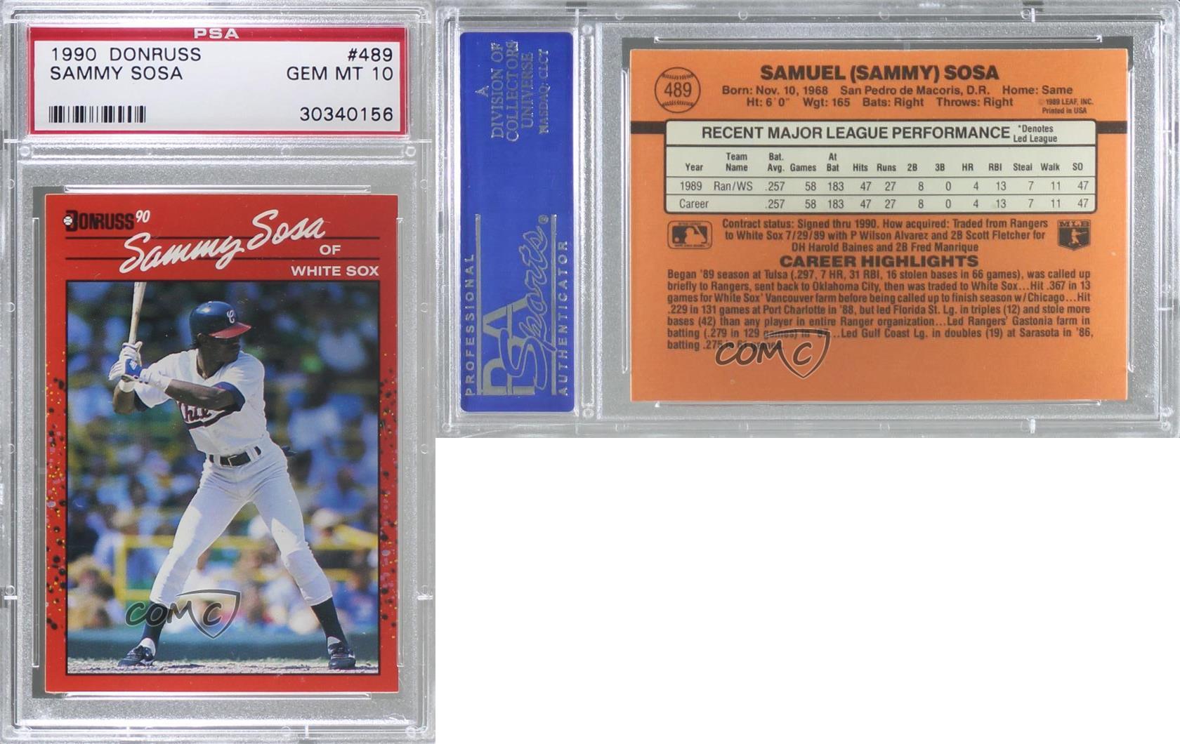 Donruss Sammy Sosa #489 1990 PSA 10 GEM MT Rookie RC - Imagen 4 de 4