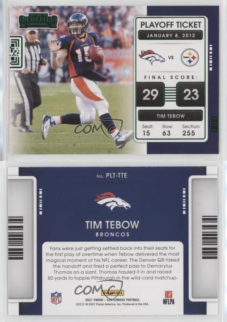 2021 Panini Contenders Playoff Ticket Tim Tebow DENVER BRONCOS #PLT-TTE