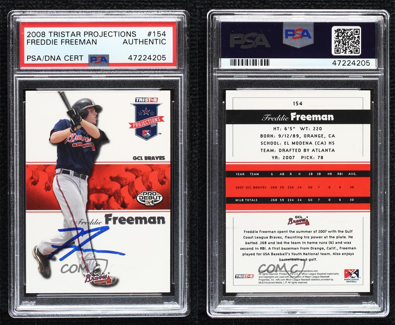 PSA/DNA 2008 TRISTAR PROjections Freddie Freeman PSA/DNA Authentic Card & Auto - Picture 3 of 3