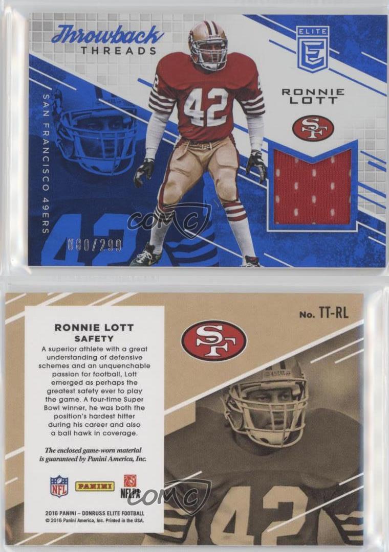 Ronnie Lott 2016 Donruss Elite Throwback Threads Game Used Patch