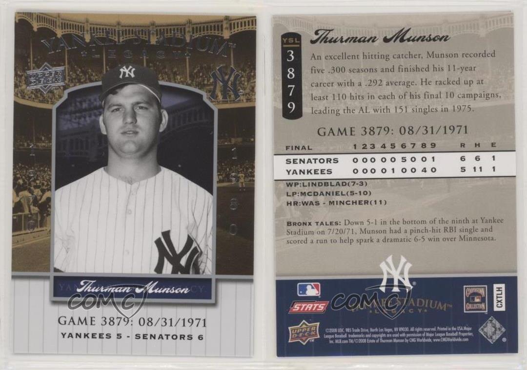 2008 Upper Deck Yankee Stadium haute qualité Legacy Thurman Munson #YSL3879