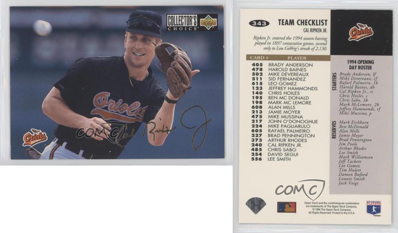 1994 Collector's Choice Team Checklist Gold Foil Signature Cal Ripken Jr HOF