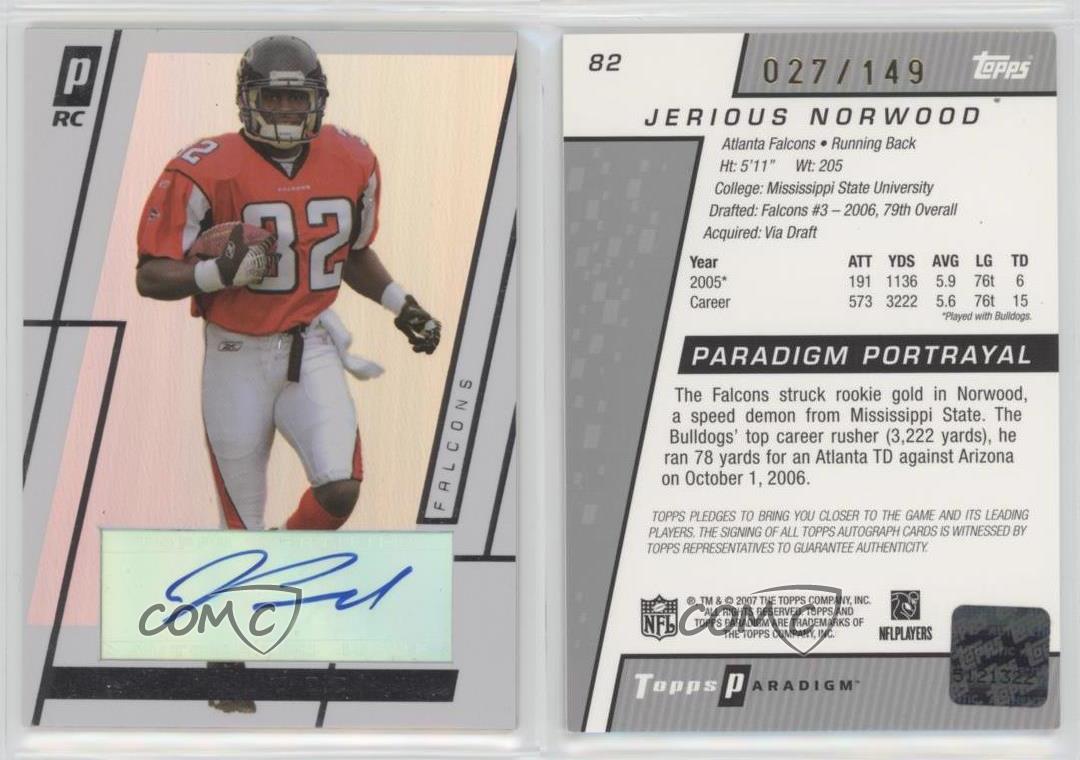 2006 Topps Paradigm /149 Jerious Norwood #82 Rookie Auto RC