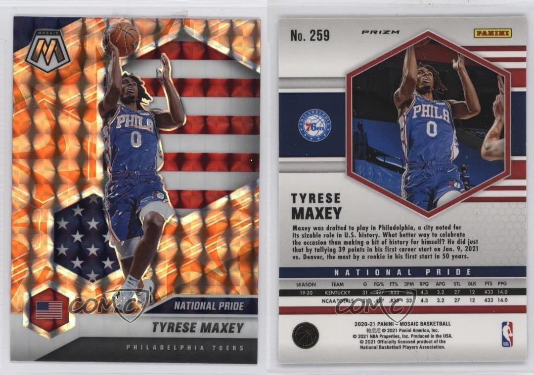 Panini Mosaic 2020 National Pride Reactive ventes exceptionnelles Orange Prizm Tyrese Maxey Rookie RC