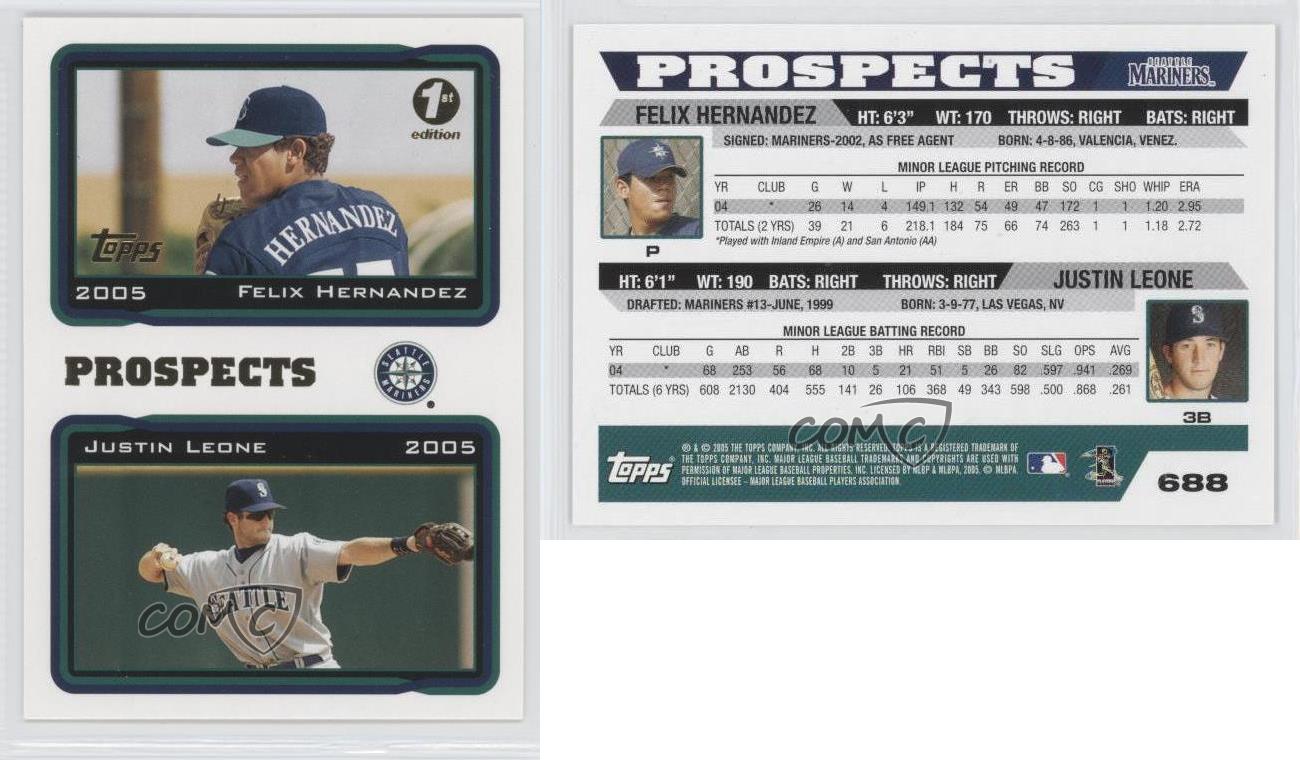 2005 TOPPS FELIX HERNANDEZ JUSTIN LEONE RC ROOKIE CARD at 's Sports  Collectibles Store