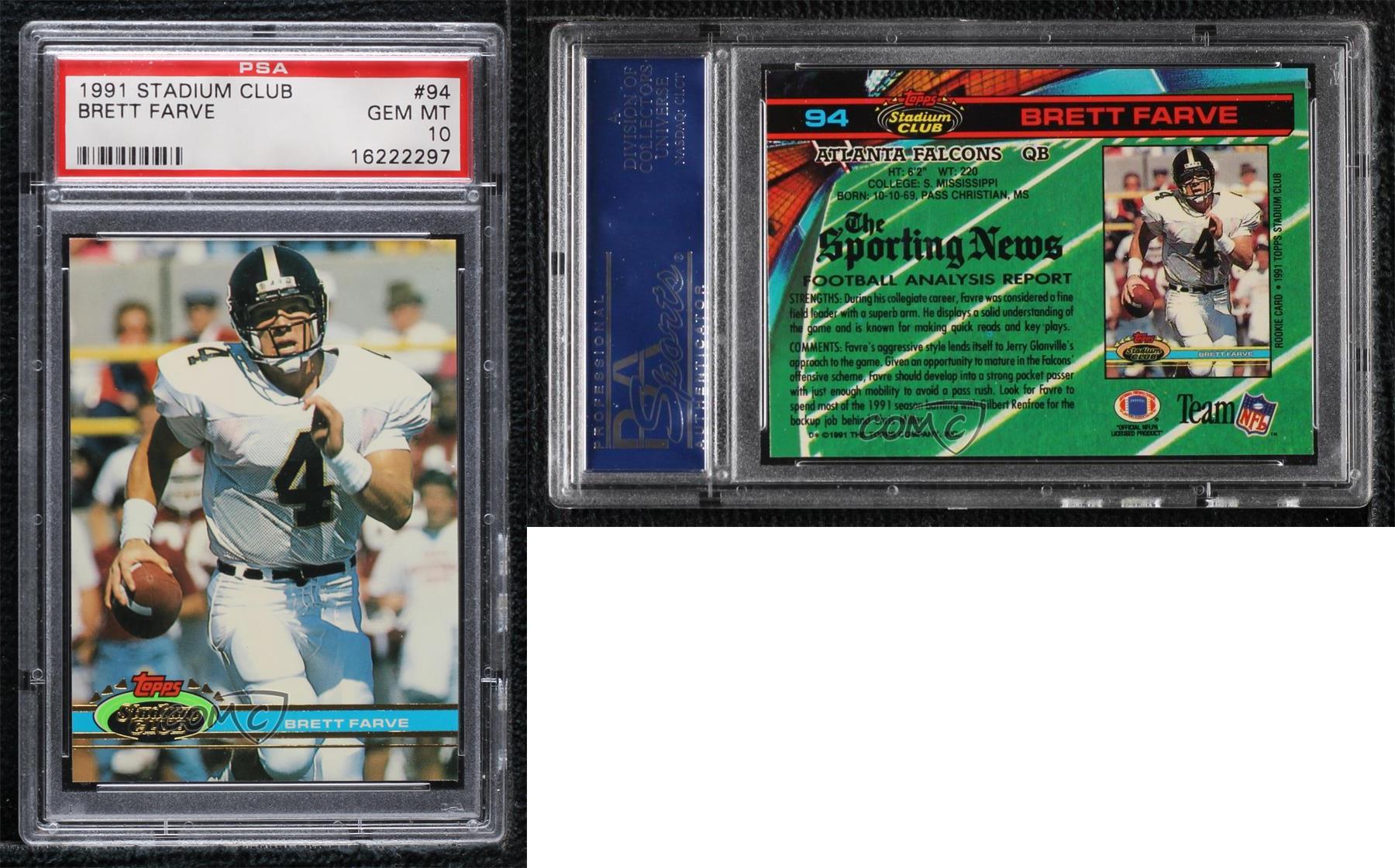 1991 Topps Stadium Club Brett Favre #94 PSA 10 GEM MT Rookie RC HOF - Bild 3 von 3