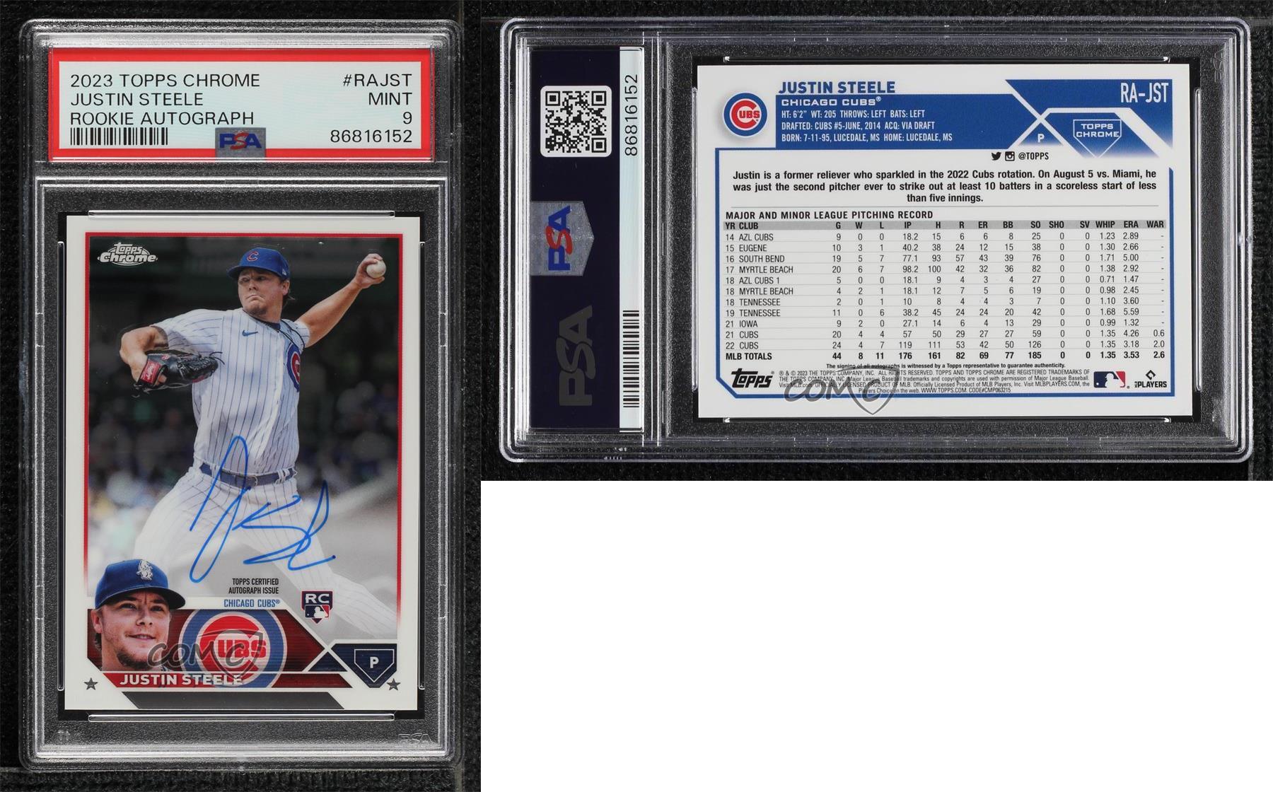 2023 Topps Chrome Rookie Auto Justin Steele #RA-JST PSA 9 MINT Auto RC - Bild 3 von 3