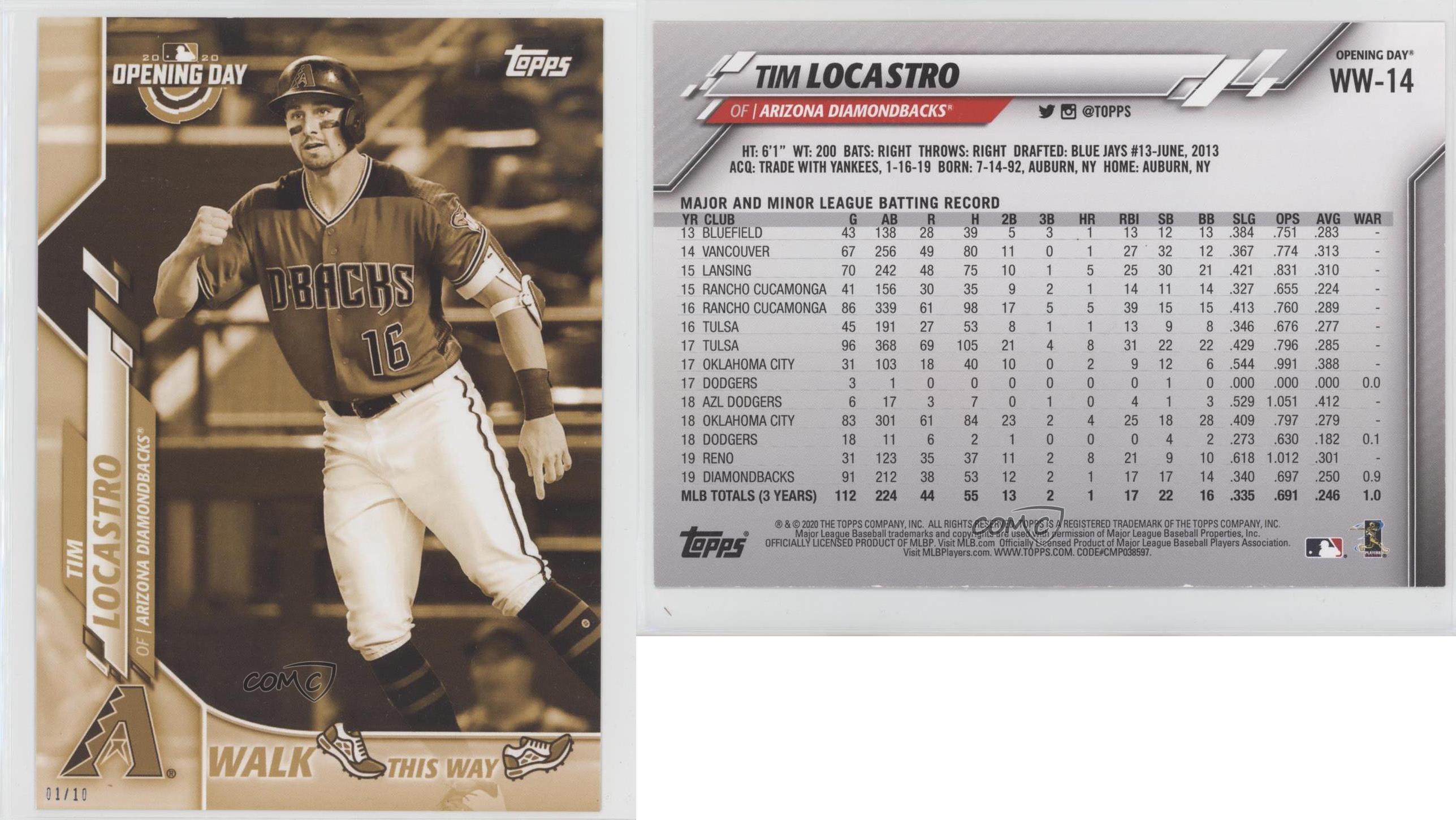 2020 Topps Opening Day Topps.com Online Exclusive 5x7 Gold /10 Tim Locastro - Picture 3 of 3