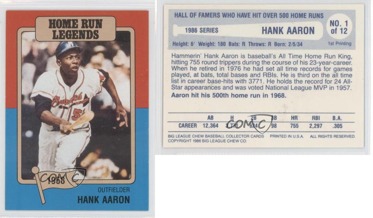 1986 Big League Chew Home Run Legends Food Issue Base 1 Hank Aaron Baseball Card eBay