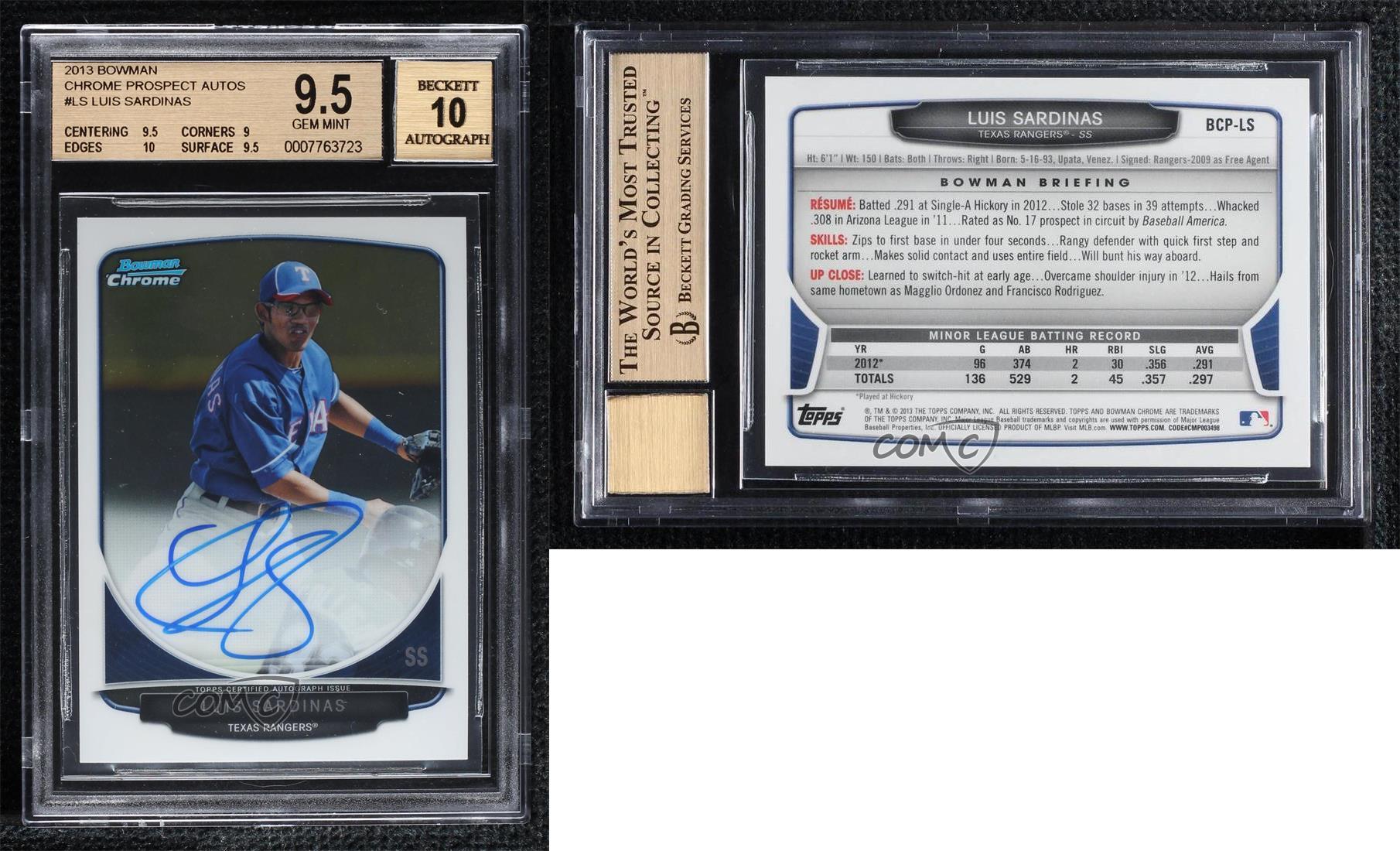 2013 Bowman Chrome Prospects Auto Luis Sardinas #BCP-LS BGS 9.5 GEM MINT Auto