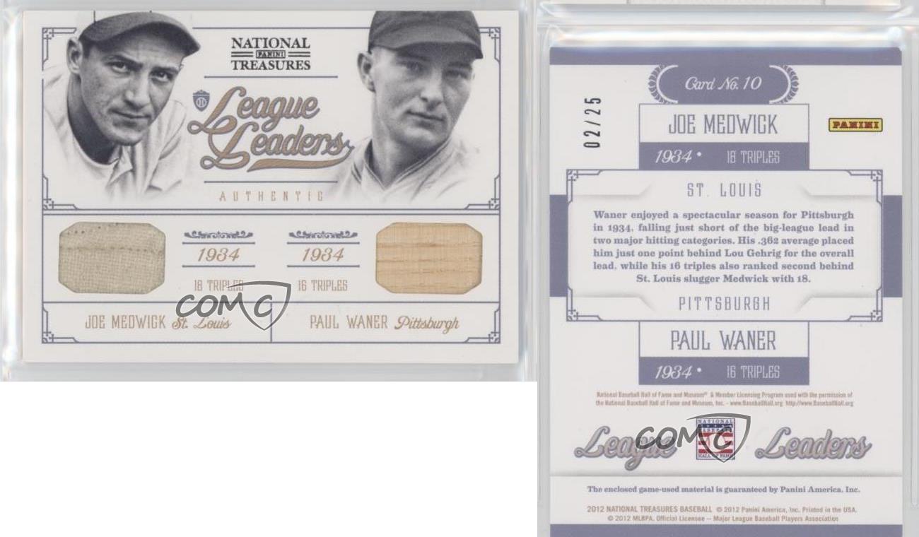 2012 National Treasures League Leaders Combos /25 Joe Medwick Paul Waner #10 HOF - Picture 3 of 3