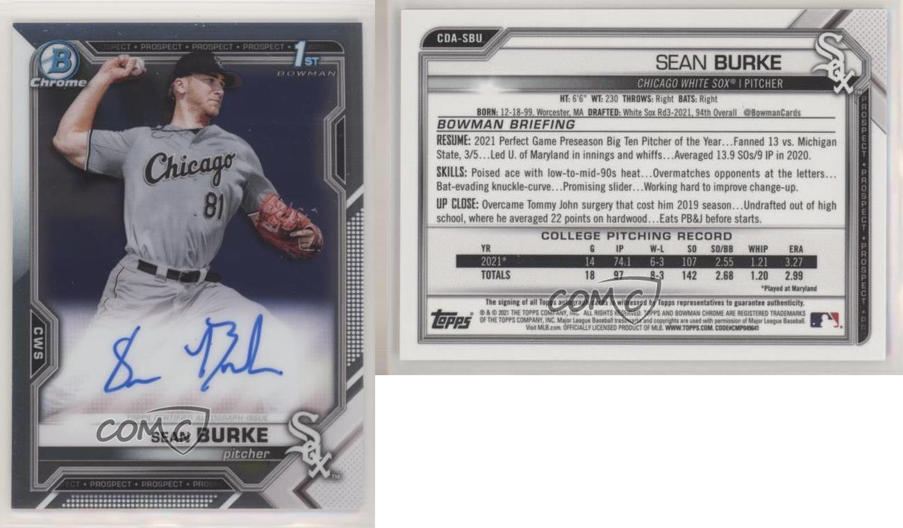 2021 Bowman Draft Chrome Draft Pick Auto Sean Burke #CDA-SBU Auto