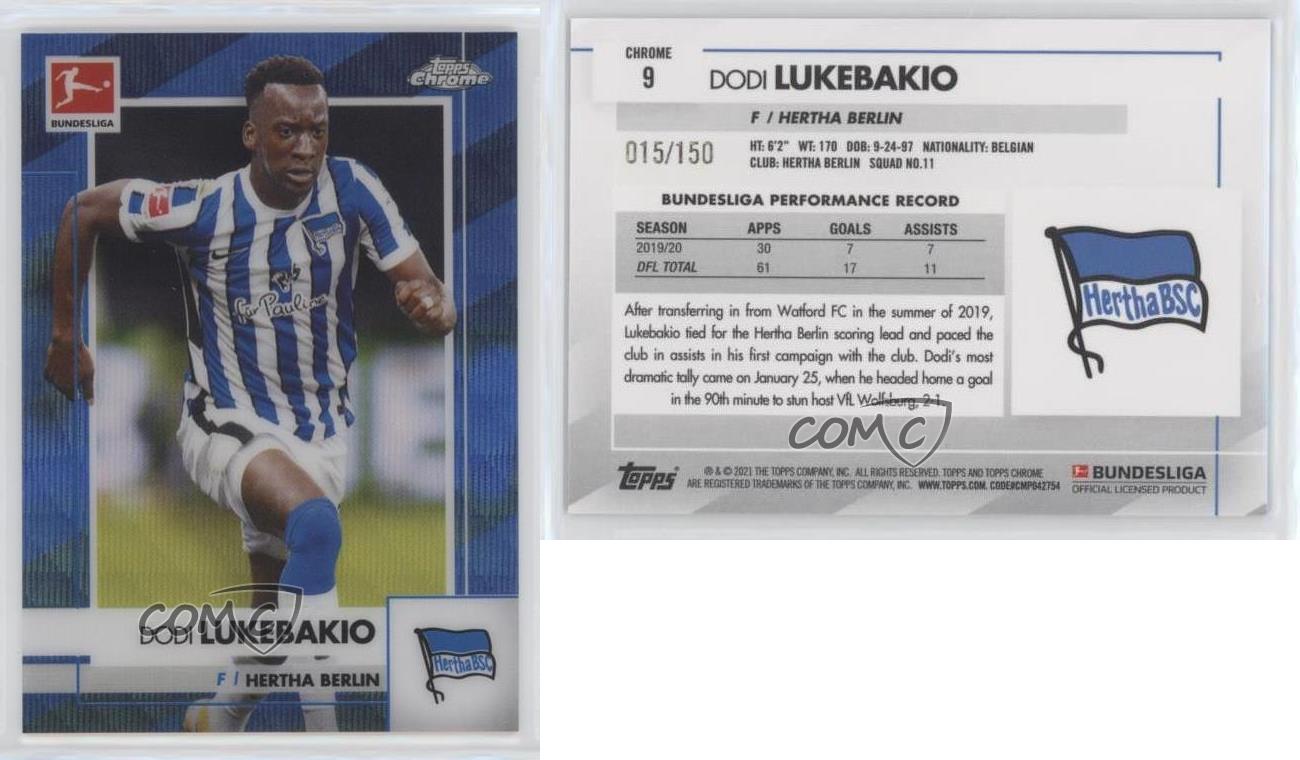 Réfracteur Topps Chrome Bundesliga Blue Wave offres 2020-21 /150 Dodi Lukebakio #9
