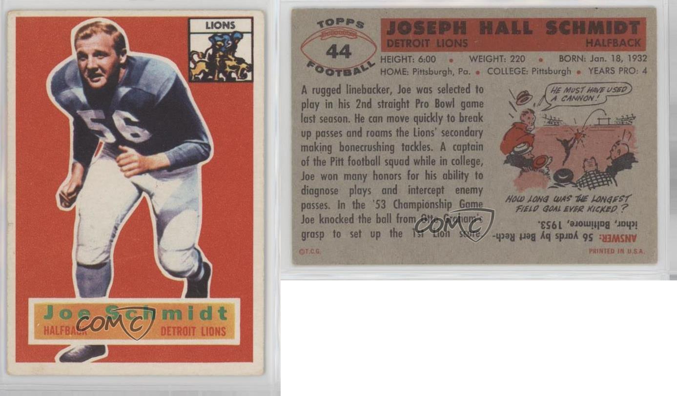 1956 Topps Joe Schmidt #44 Rookie RC HOF