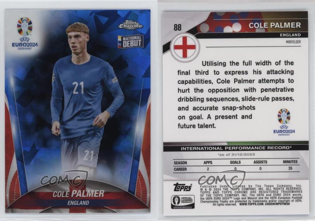 2024 Topps Chrome UEFA Euro Sapphire Edition National Debut Cole Palmer #88