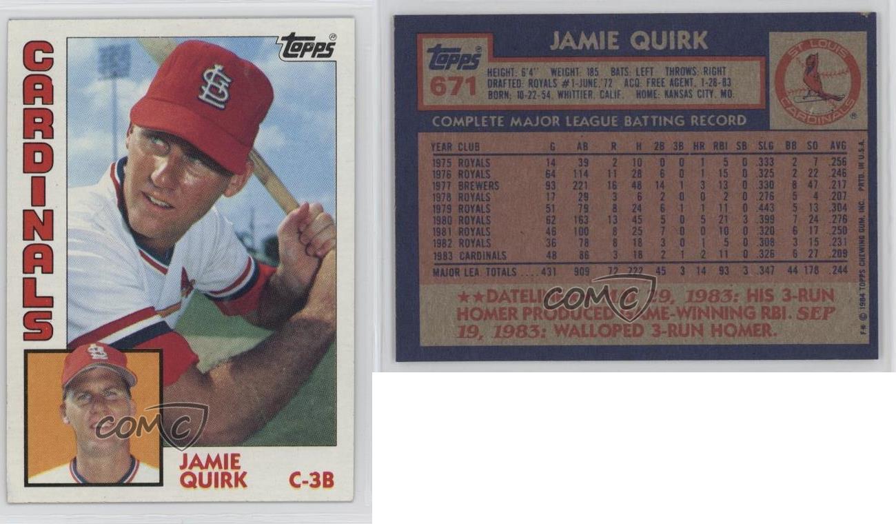 1984 Topps Jamie Quirk #671 Baseball Card