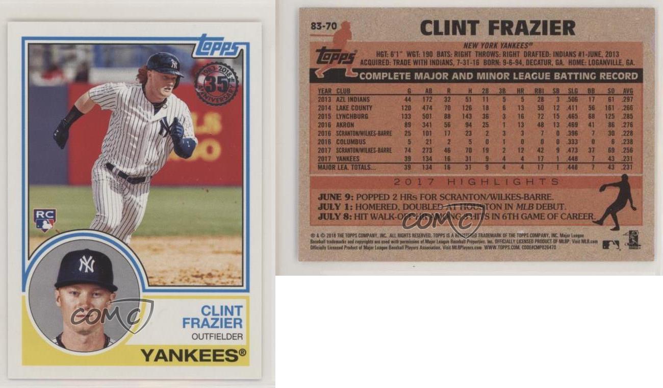 2018 Topps 1983 Topps Design #83-70 Clint Frazier Baseball Rookie Card 