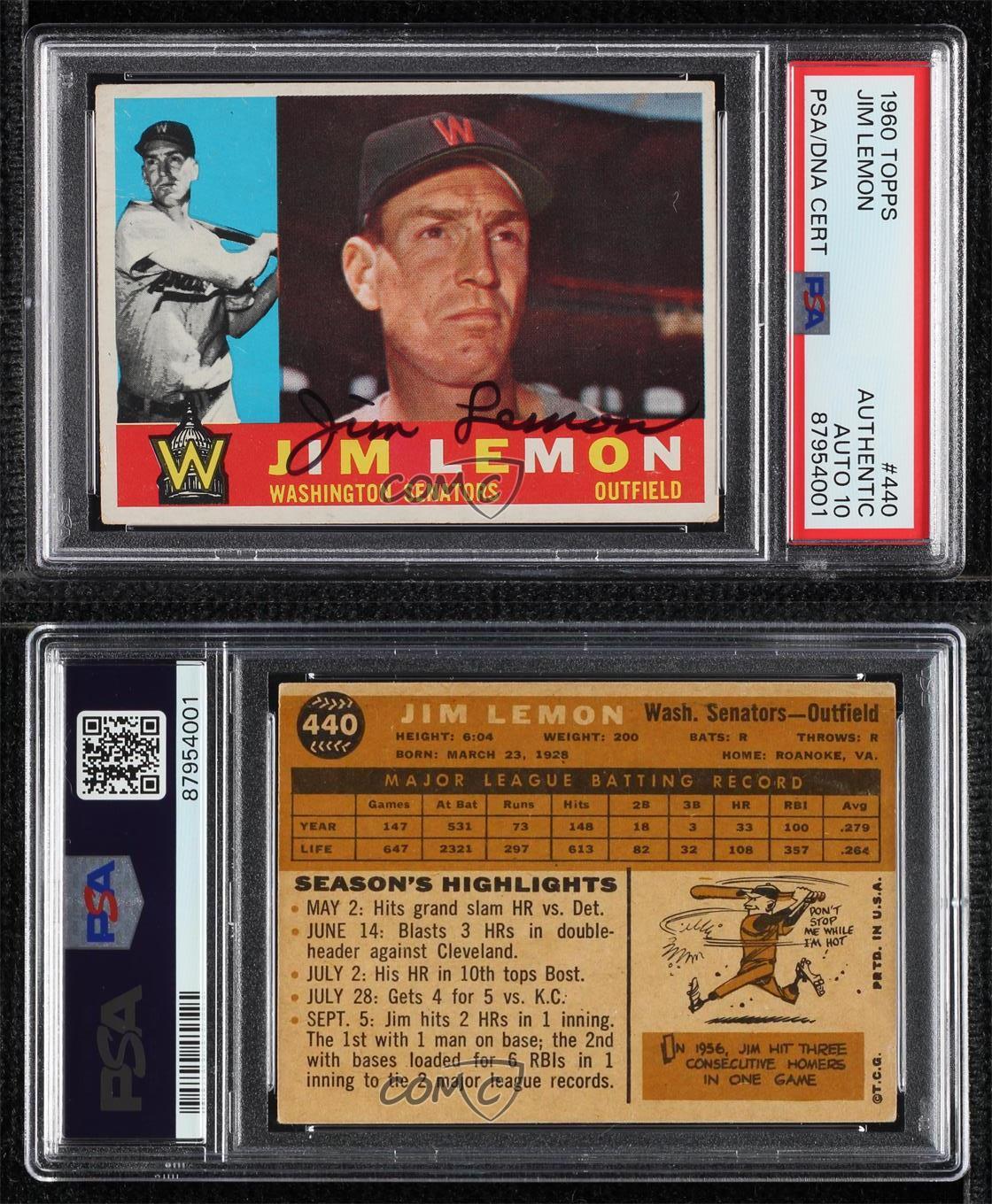 1960 Topps Jim Lemon #440 White Back Baseball Card